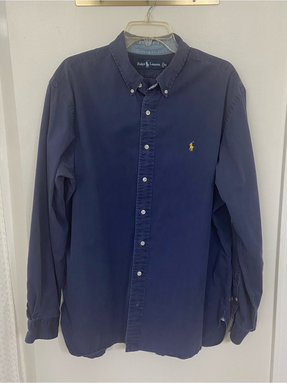 Ralph Lauren Navy Long-Sleeve Button-Down Shirt with Yellow Pony